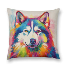 Load image into Gallery viewer, Kaleidoscope Canine Colorful Husky Plush Pillow Case-Cushion Cover-Dog Dad Gifts, Dog Mom Gifts, Home Decor, Pillows, Siberian Husky-12 &quot;×12 &quot;-1