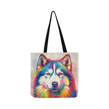 Kaleidoscope Canine Colorful Husky Shopping Tote Bag 360x