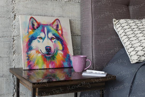 Kaleidoscope Canine Husky Framed Wall Art Poster-Art-Dog Art, Home Decor, Poster, Siberian Husky-Framed Light Canvas-Small - 8x8"-1