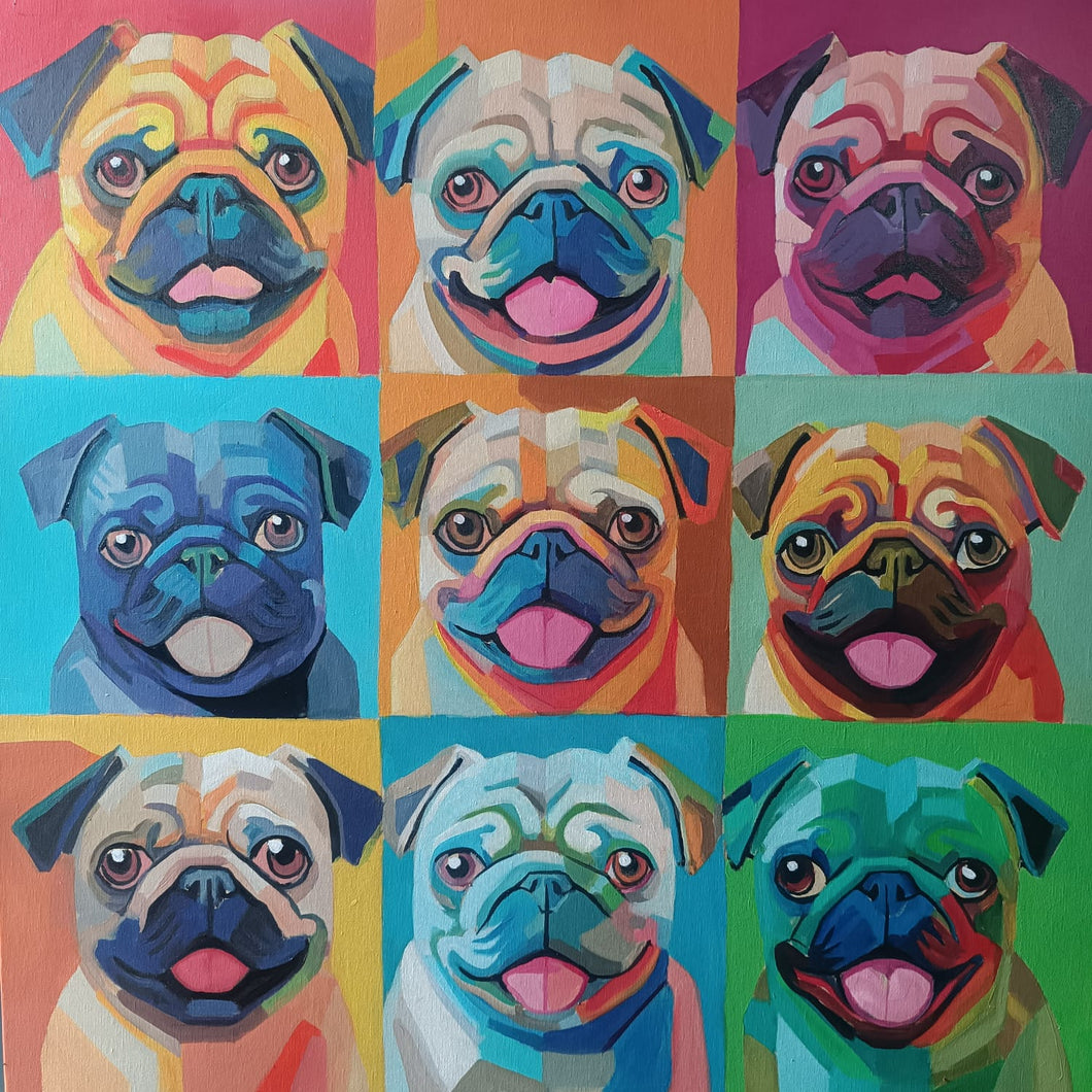 Kaleidoscope Canines: The Pug Edition Oil Painting-Art-Dog Art, Home Decor, Painting, Pug, Pug - Black-30