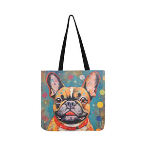 Kaleidoscope of Curiosity Fawn French Bulldog Shopping Tote Bag-Accessories-Accessories, Bags, Dog Dad Gifts, Dog Mom Gifts, French Bulldog-White-ONESIZE-1