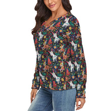 Load image into Gallery viewer, Kaleidoscopic Bull Terriers Women's V-Neck Christmas Sweater-Apparel-Apparel,Bull Terrier,Christmas,Dog Mom Gifts,Sweater,Sweatshirt-3