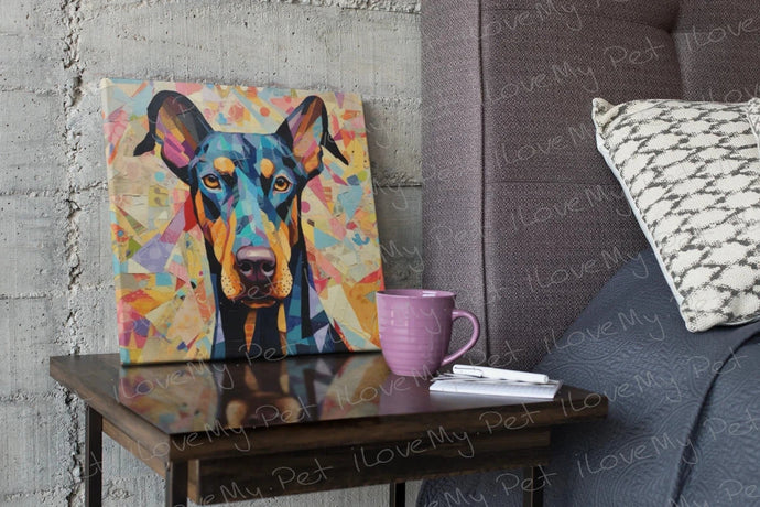 Kaleidoscopic Canine Doberman Framed Wall Art Poster-Art-Doberman, Dog Art, Home Decor, Poster-Framed Light Canvas-Small - 8x8