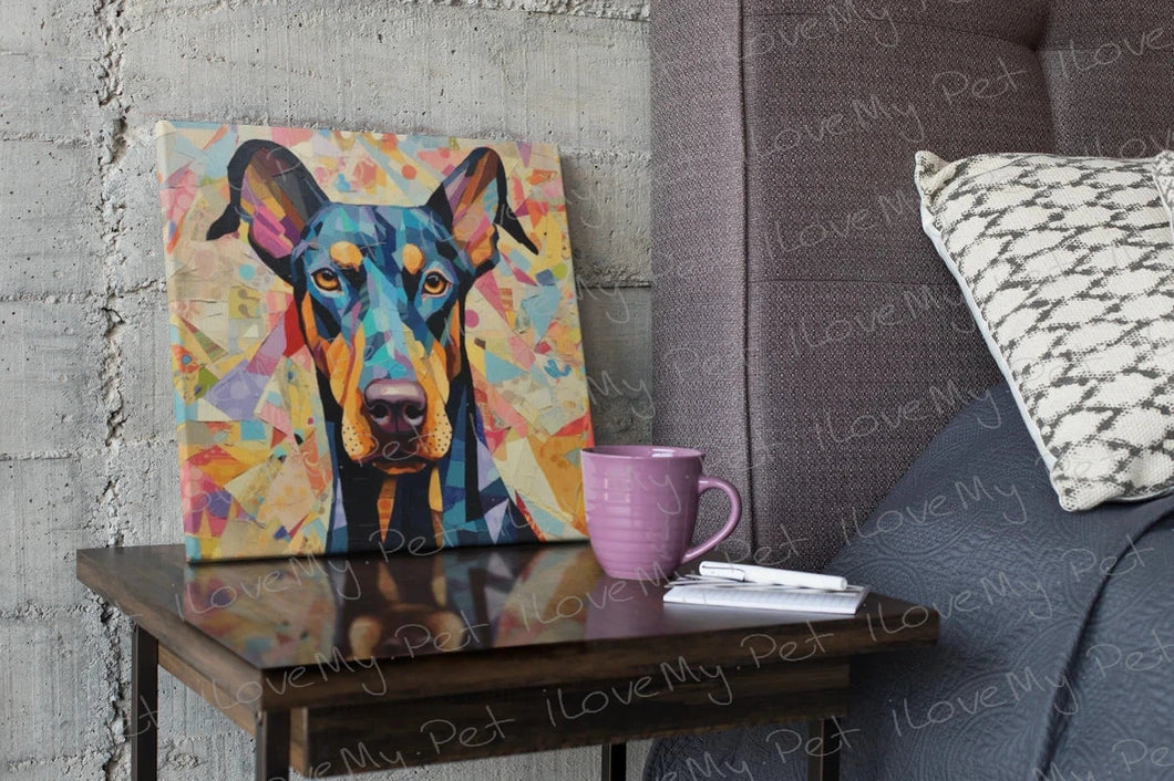 Kaleidoscopic Canine Doberman Framed Wall Art Poster-Art-Doberman, Dog Art, Home Decor, Poster-Framed Light Canvas-Small - 8x8
