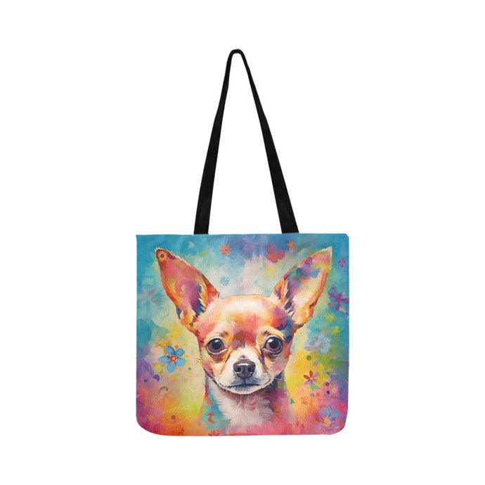 Kaleidoscopic Gaze Chihuahua Shopping Tote Bag-Accessories-Accessories, Bags, Chihuahua, Dog Dad Gifts, Dog Mom Gifts-White-ONESIZE-1