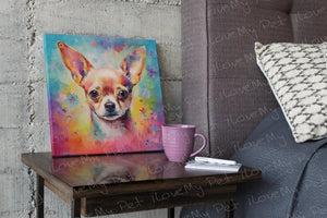 Kaleidoscopic Gaze Fawn / Gold Chihuahua Framed Wall Art Poster-Art-Chihuahua, Dog Art, Home Decor, Poster-Framed Light Canvas-Small - 8x8"-1
