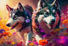 Load image into Gallery viewer, Kaleidoscopic Splendor Siberian Huskies Wall Art Poster-Art-Dog Art, Home Decor, Poster, Siberian Husky-1