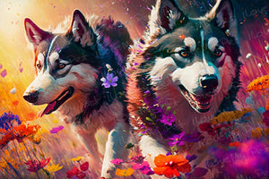 Kaleidoscopic Splendor Siberian Huskies Wall Art Poster-Art-Dog Art, Home Decor, Poster, Siberian Husky-1