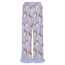 Load image into Gallery viewer, King Charles Spaniel Pajama Pants for Women - Ruffle Hem Design - Watercolor Delight Blenheim King Charles Spaniels-Pajamas-Apparel,Cavalier King Charles Spaniel,Dog Mom Gifts,Pajamas-11