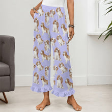 Load image into Gallery viewer, King Charles Spaniel Pajama Pants for Women - Ruffle Hem Design - Watercolor Delight Blenheim King Charles Spaniels-Pajamas-Apparel,Cavalier King Charles Spaniel,Dog Mom Gifts,Pajamas-12