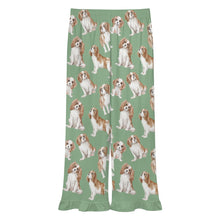 Load image into Gallery viewer, King Charles Spaniel Pajama Pants for Women - Ruffle Hem Design - Watercolor Delight Blenheim King Charles Spaniels-Pajamas-Apparel,Cavalier King Charles Spaniel,Dog Mom Gifts,Pajamas-15