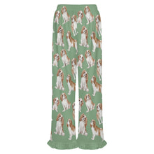 Load image into Gallery viewer, King Charles Spaniel Pajama Pants for Women - Ruffle Hem Design - Watercolor Delight Blenheim King Charles Spaniels-Pajamas-Apparel,Cavalier King Charles Spaniel,Dog Mom Gifts,Pajamas-16