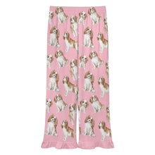 Load image into Gallery viewer, King Charles Spaniel Pajama Pants for Women - Ruffle Hem Design - Watercolor Delight Blenheim King Charles Spaniels-Pajamas-Apparel,Cavalier King Charles Spaniel,Dog Mom Gifts,Pajamas-19