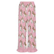 Load image into Gallery viewer, King Charles Spaniel Pajama Pants for Women - Ruffle Hem Design - Watercolor Delight Blenheim King Charles Spaniels-Pajamas-Apparel,Cavalier King Charles Spaniel,Dog Mom Gifts,Pajamas-20