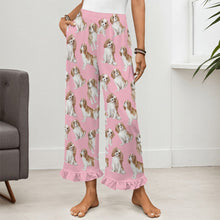 Load image into Gallery viewer, King Charles Spaniel Pajama Pants for Women - Ruffle Hem Design - Watercolor Delight Blenheim King Charles Spaniels-Pajamas-Apparel,Cavalier King Charles Spaniel,Dog Mom Gifts,Pajamas-21