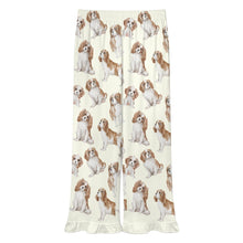 Load image into Gallery viewer, King Charles Spaniel Pajama Pants for Women - Ruffle Hem Design - Watercolor Delight Blenheim King Charles Spaniels-Pajamas-Apparel,Cavalier King Charles Spaniel,Dog Mom Gifts,Pajamas-5