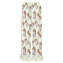 Load image into Gallery viewer, King Charles Spaniel Pajama Pants for Women - Ruffle Hem Design - Watercolor Delight Blenheim King Charles Spaniels-Pajamas-Apparel,Cavalier King Charles Spaniel,Dog Mom Gifts,Pajamas-6