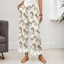 Load image into Gallery viewer, King Charles Spaniel Pajama Pants for Women - Ruffle Hem Design - Watercolor Delight Blenheim King Charles Spaniels-Pajamas-Apparel,Cavalier King Charles Spaniel,Dog Mom Gifts,Pajamas-7