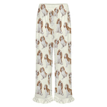 Load image into Gallery viewer, King Charles Spaniel Pajama Pants for Women - Ruffle Hem Design - Watercolor Delight Blenheim King Charles Spaniels-Pajamas-Apparel,Cavalier King Charles Spaniel,Dog Mom Gifts,Pajamas-8
