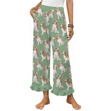 Load image into Gallery viewer, King Charles Spaniel Pajama Pants for Women - Ruffle Hem Design - Watercolor Delight Blenheim King Charles Spaniels-Pajamas-Apparel,Cavalier King Charles Spaniel,Dog Mom Gifts,Pajamas-Green-S-14