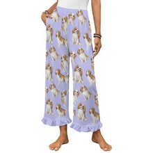 Load image into Gallery viewer, King Charles Spaniel Pajama Pants for Women - Ruffle Hem Design - Watercolor Delight Blenheim King Charles Spaniels-Pajamas-Apparel,Cavalier King Charles Spaniel,Dog Mom Gifts,Pajamas-Lavender-S-9