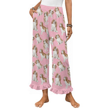 Load image into Gallery viewer, King Charles Spaniel Pajama Pants for Women - Ruffle Hem Design - Watercolor Delight Blenheim King Charles Spaniels-Pajamas-Apparel,Cavalier King Charles Spaniel,Dog Mom Gifts,Pajamas-Pink-S-1