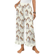 Load image into Gallery viewer, King Charles Spaniel Pajama Pants for Women - Ruffle Hem Design - Watercolor Delight Blenheim King Charles Spaniels-Pajamas-Apparel,Cavalier King Charles Spaniel,Dog Mom Gifts,Pajamas-White-S-2