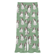 Load image into Gallery viewer, King Charles Spaniel Pajama Pants for Women - Ruffle Hem Design - Watercolor Symphony Tricolor King Charles Spaniels-Pajamas-Apparel,Cavalier King Charles Spaniel,Dog Mom Gifts,Pajamas-10