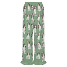 Load image into Gallery viewer, King Charles Spaniel Pajama Pants for Women - Ruffle Hem Design - Watercolor Symphony Tricolor King Charles Spaniels-Pajamas-Apparel,Cavalier King Charles Spaniel,Dog Mom Gifts,Pajamas-11