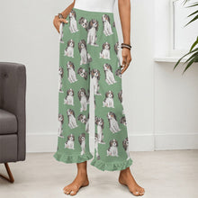 Load image into Gallery viewer, King Charles Spaniel Pajama Pants for Women - Ruffle Hem Design - Watercolor Symphony Tricolor King Charles Spaniels-Pajamas-Apparel,Cavalier King Charles Spaniel,Dog Mom Gifts,Pajamas-12