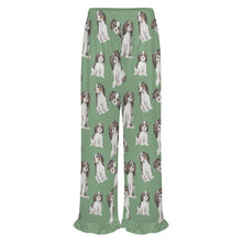 Load image into Gallery viewer, King Charles Spaniel Pajama Pants for Women - Ruffle Hem Design - Watercolor Symphony Tricolor King Charles Spaniels-Pajamas-Apparel,Cavalier King Charles Spaniel,Dog Mom Gifts,Pajamas-13