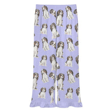 Load image into Gallery viewer, King Charles Spaniel Pajama Pants for Women - Ruffle Hem Design - Watercolor Symphony Tricolor King Charles Spaniels-Pajamas-Apparel,Cavalier King Charles Spaniel,Dog Mom Gifts,Pajamas-15
