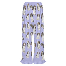 Load image into Gallery viewer, King Charles Spaniel Pajama Pants for Women - Ruffle Hem Design - Watercolor Symphony Tricolor King Charles Spaniels-Pajamas-Apparel,Cavalier King Charles Spaniel,Dog Mom Gifts,Pajamas-16
