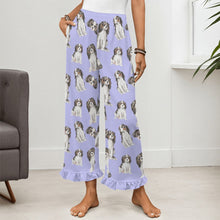 Load image into Gallery viewer, King Charles Spaniel Pajama Pants for Women - Ruffle Hem Design - Watercolor Symphony Tricolor King Charles Spaniels-Pajamas-Apparel,Cavalier King Charles Spaniel,Dog Mom Gifts,Pajamas-17