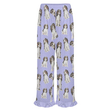 Load image into Gallery viewer, King Charles Spaniel Pajama Pants for Women - Ruffle Hem Design - Watercolor Symphony Tricolor King Charles Spaniels-Pajamas-Apparel,Cavalier King Charles Spaniel,Dog Mom Gifts,Pajamas-18