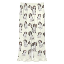 Load image into Gallery viewer, King Charles Spaniel Pajama Pants for Women - Ruffle Hem Design - Watercolor Symphony Tricolor King Charles Spaniels-Pajamas-Apparel,Cavalier King Charles Spaniel,Dog Mom Gifts,Pajamas-19
