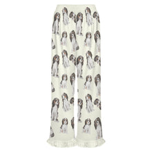 Load image into Gallery viewer, King Charles Spaniel Pajama Pants for Women - Ruffle Hem Design - Watercolor Symphony Tricolor King Charles Spaniels-Pajamas-Apparel,Cavalier King Charles Spaniel,Dog Mom Gifts,Pajamas-20