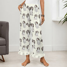 Load image into Gallery viewer, King Charles Spaniel Pajama Pants for Women - Ruffle Hem Design - Watercolor Symphony Tricolor King Charles Spaniels-Pajamas-Apparel,Cavalier King Charles Spaniel,Dog Mom Gifts,Pajamas-21