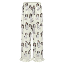 Load image into Gallery viewer, King Charles Spaniel Pajama Pants for Women - Ruffle Hem Design - Watercolor Symphony Tricolor King Charles Spaniels-Pajamas-Apparel,Cavalier King Charles Spaniel,Dog Mom Gifts,Pajamas-22
