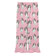Load image into Gallery viewer, King Charles Spaniel Pajama Pants for Women - Ruffle Hem Design - Watercolor Symphony Tricolor King Charles Spaniels-Pajamas-Apparel,Cavalier King Charles Spaniel,Dog Mom Gifts,Pajamas-5
