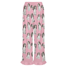 Load image into Gallery viewer, King Charles Spaniel Pajama Pants for Women - Ruffle Hem Design - Watercolor Symphony Tricolor King Charles Spaniels-Pajamas-Apparel,Cavalier King Charles Spaniel,Dog Mom Gifts,Pajamas-6