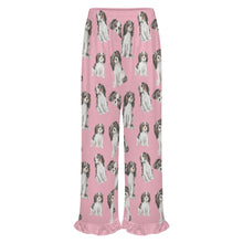 Load image into Gallery viewer, King Charles Spaniel Pajama Pants for Women - Ruffle Hem Design - Watercolor Symphony Tricolor King Charles Spaniels-Pajamas-Apparel,Cavalier King Charles Spaniel,Dog Mom Gifts,Pajamas-8