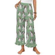 Load image into Gallery viewer, King Charles Spaniel Pajama Pants for Women - Ruffle Hem Design - Watercolor Symphony Tricolor King Charles Spaniels-Pajamas-Apparel,Cavalier King Charles Spaniel,Dog Mom Gifts,Pajamas-Green-S-9