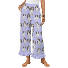 Load image into Gallery viewer, King Charles Spaniel Pajama Pants for Women - Ruffle Hem Design - Watercolor Symphony Tricolor King Charles Spaniels-Pajamas-Apparel,Cavalier King Charles Spaniel,Dog Mom Gifts,Pajamas-Lavender-S-14