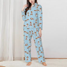Load image into Gallery viewer, King Charles Spaniel Pajamas for Women - XL Available - Blenheim King Charles Spaniels Doing Yoga-Pajamas-Apparel,Cavalier King Charles Spaniel,Dog Mom Gifts,Pajamas-Blue-XS-1