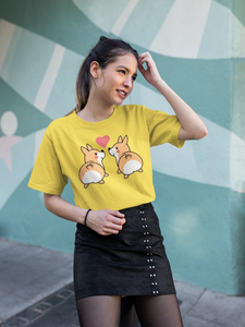 Kissing Corgi Love Women's T-Shirt-Apparel-Apparel, Corgi, Dogs, T Shirt-Yellow-Small-4