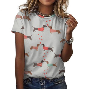 Kissing Dachshunds Love All Over Print Women's Cotton T-Shirt - 4 Colors-Apparel-Apparel, Dachshund, Shirt, T Shirt-16