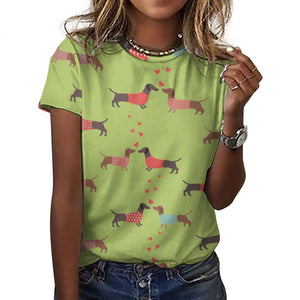 Kissing Dachshunds Love All Over Print Women's Cotton T-Shirt - 4 Colors-Apparel-Apparel, Dachshund, Shirt, T Shirt-10