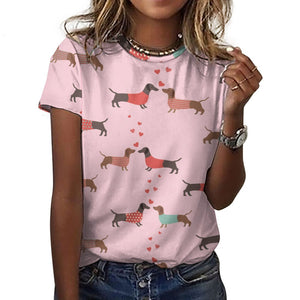 Kissing Dachshunds Love All Over Print Women's Cotton T-Shirt - 4 Colors-Apparel-Apparel, Dachshund, Shirt, T Shirt-12
