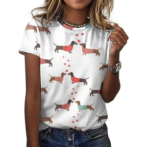 Kissing Dachshunds Love All Over Print Women's Cotton T-Shirt - 4 Colors-Apparel-Apparel, Dachshund, Shirt, T Shirt-18